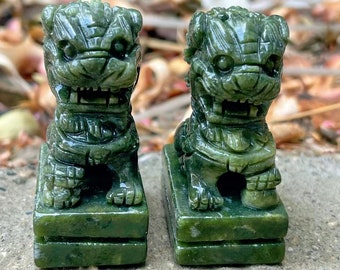 Peace Beast Feng Shui Lucky Jade Carving, Obtain A pair jade lion ornament, Office Sculpture Gift Housewarming, Feng Shui crystal jade Decor