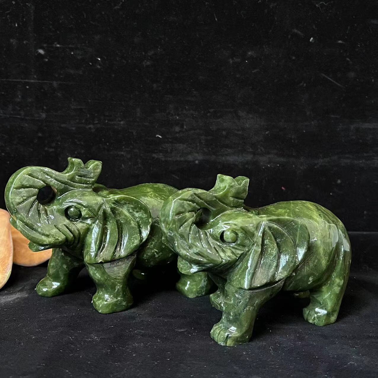 Get a Pair of Natural Green Jade Carved Beautiful and Lovely Elephants