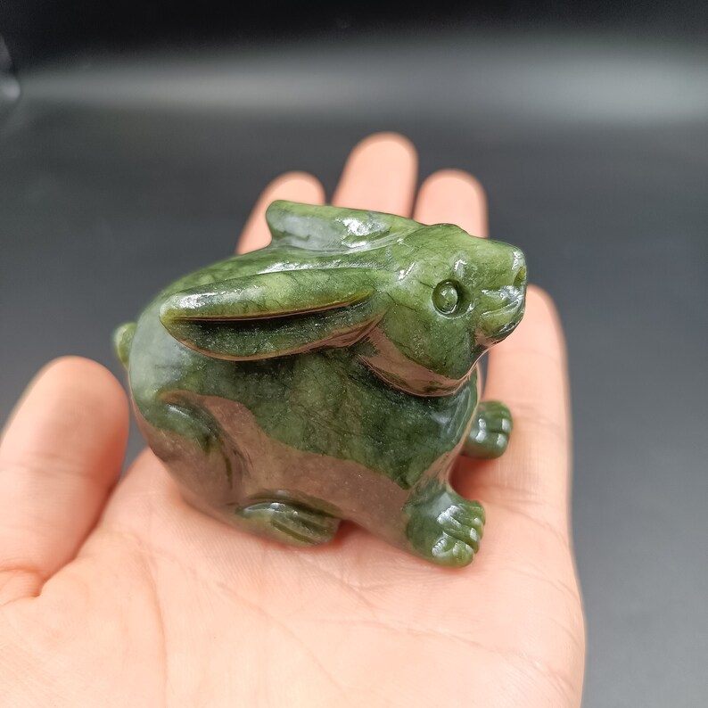 Natural Green Jade Carved Rabbit Ornaments, Ping an Jade Carved Rabbit Feng Shui Jade Ornaments