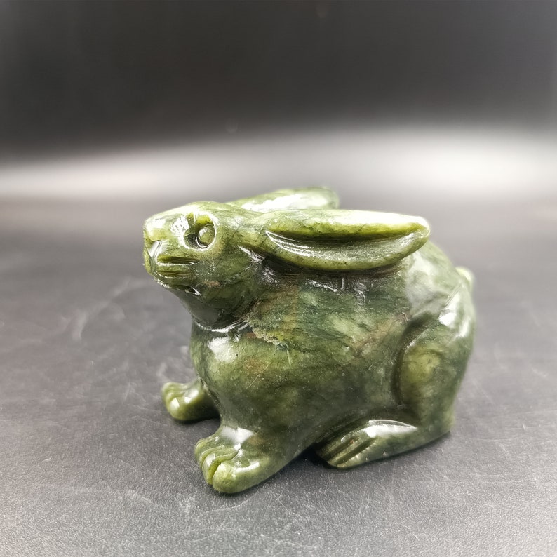 Natural Green Jade Carved Rabbit Ornaments, Ping an Jade Carved Rabbit Feng Shui Jade Ornaments