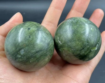 Get A pair of Green jade carved jade balls Statue,Feng Shui Tai Chi Handball Wrist Power Ball good Luck Fortune Decoration Collection Crafts