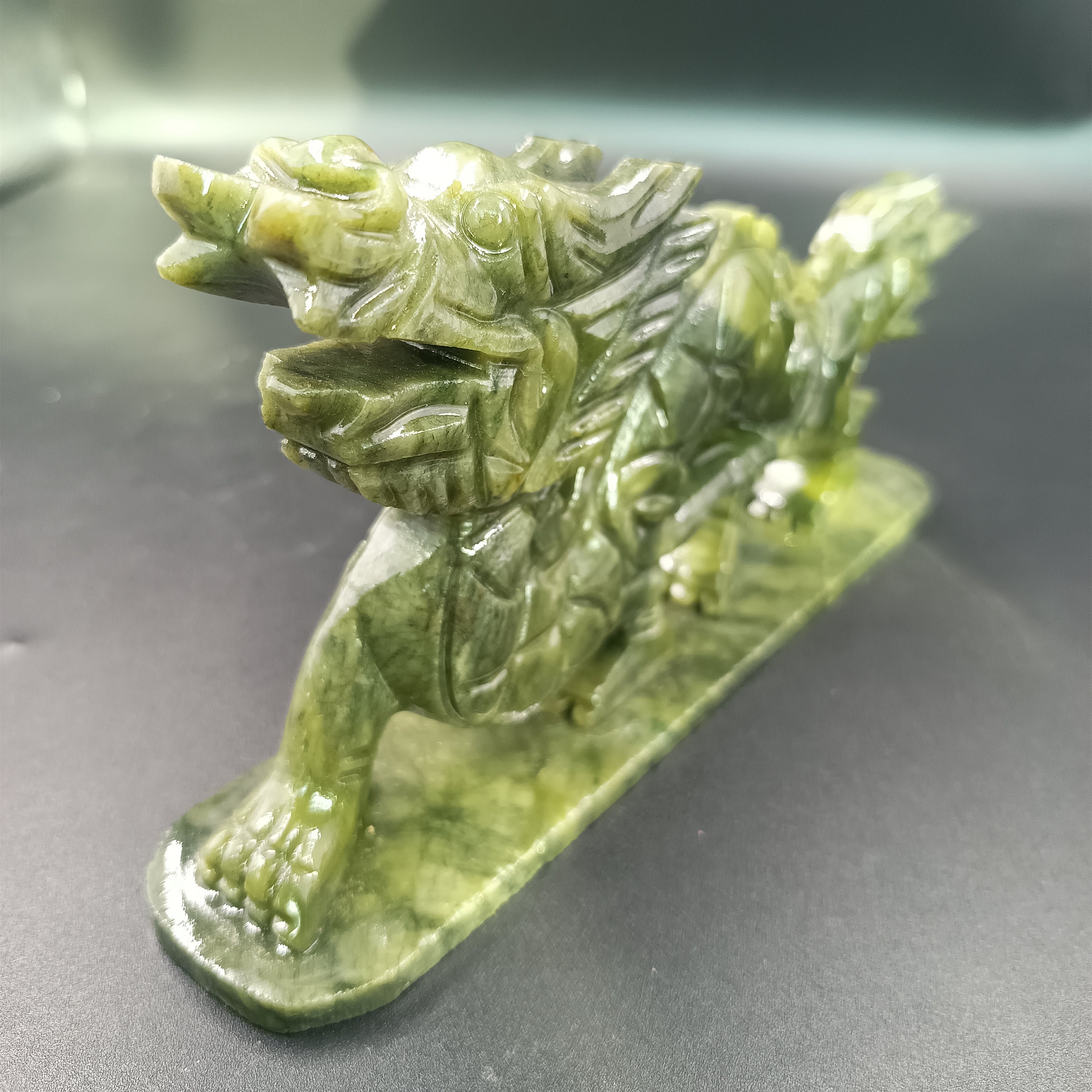 Natural Green Jade Carving Jade Dragon Statuecrystal Dragon Etsy