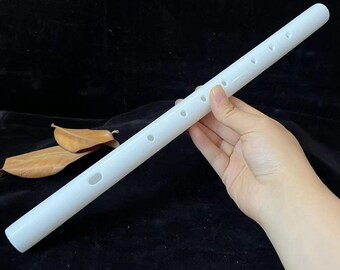 Natural White jade carving transverse flute Di eight -hole short flute, wealth art decoration,wealth jade flute instrument statue collection