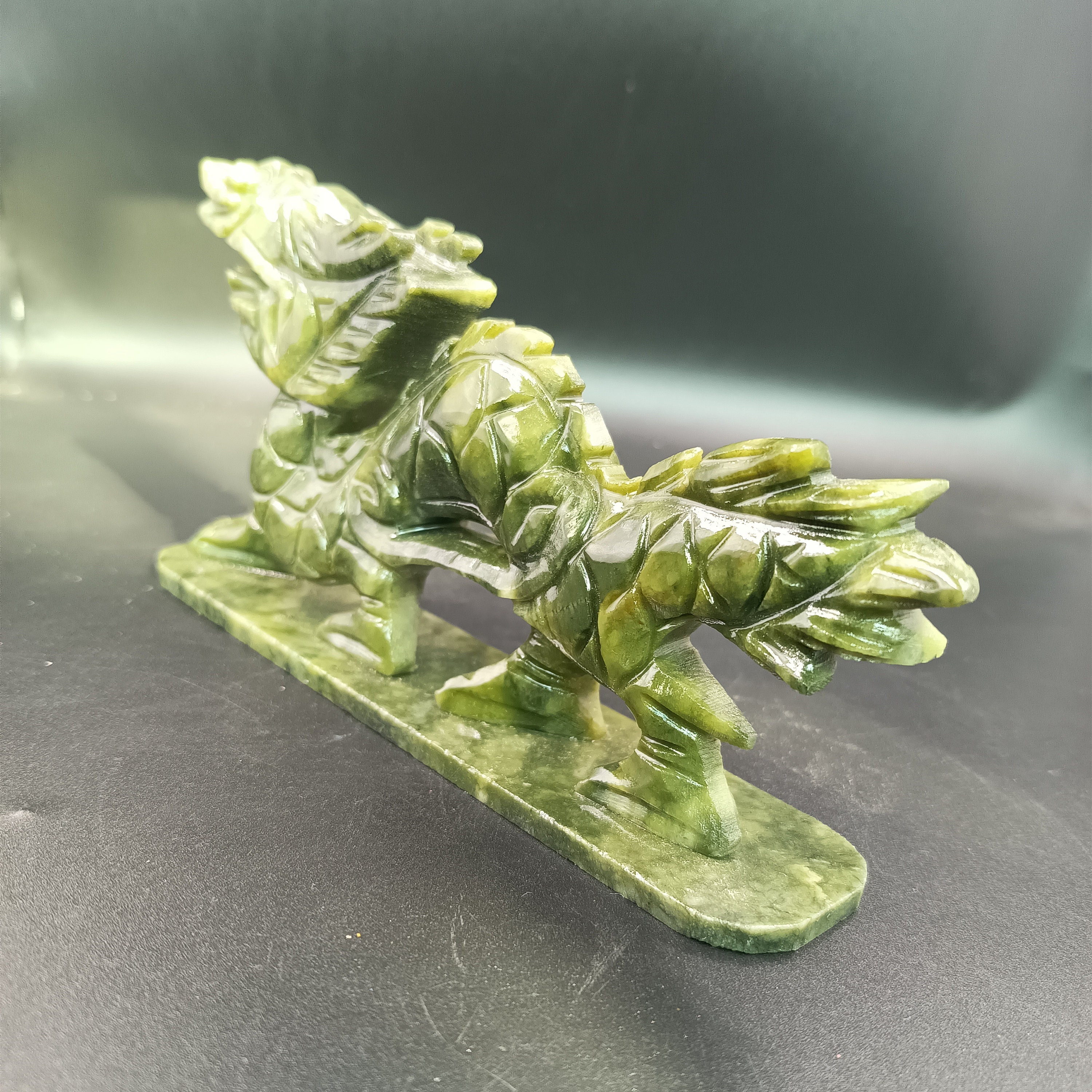 Natural Green Jade Carving Jade Dragon Statuecrystal Dragon Etsy