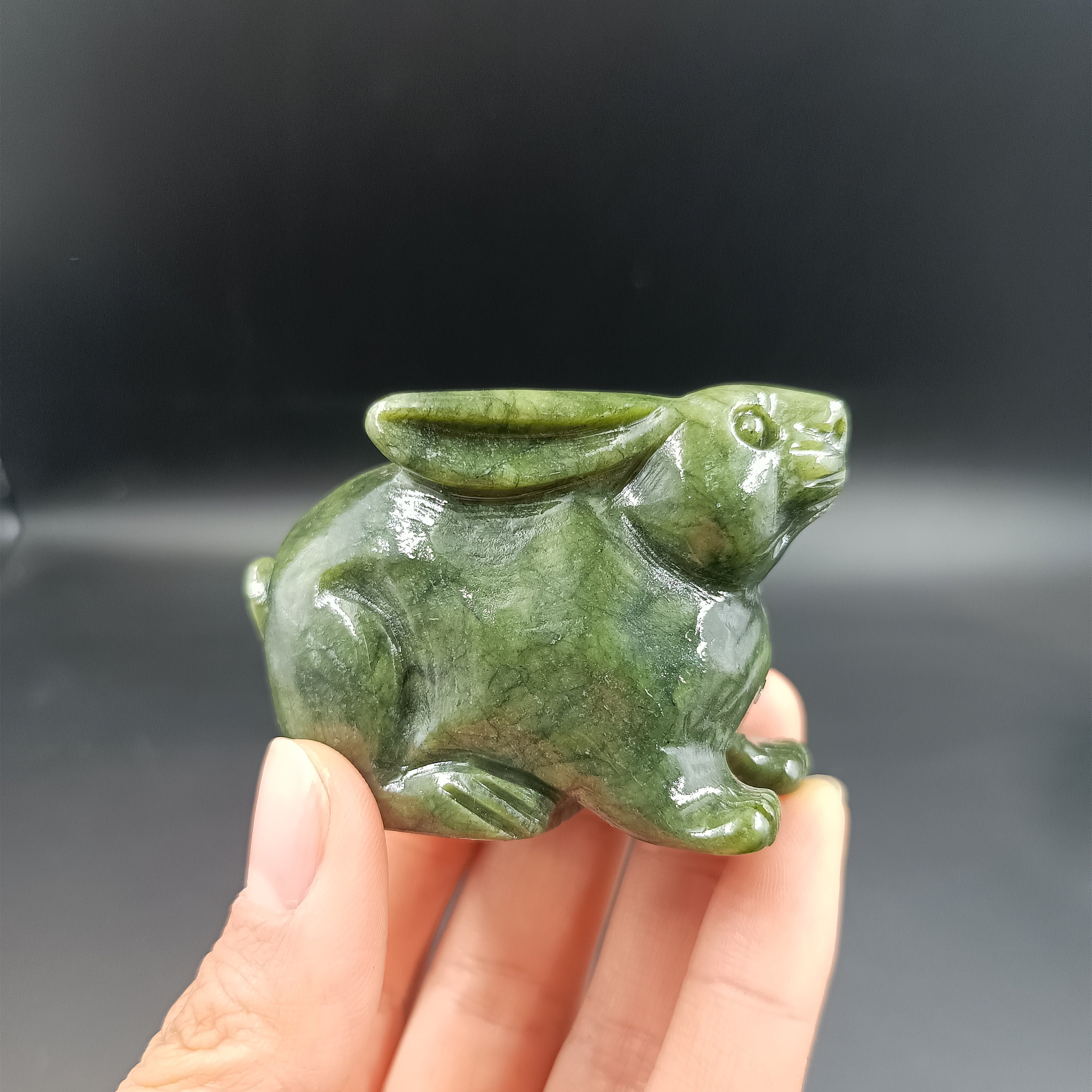 Natural Green Jade Carved Rabbit Ornaments, Ping an Jade Carved Rabbit
