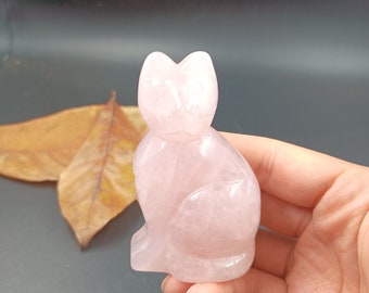 Natural quartz pink cat jewelry, safe animal feng shui lucky crystal jewelry