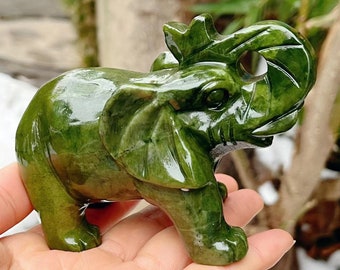 Green Jade Elephant Feng Shui Collection ornament，Jade God Beast elephant Statue Attracts Wealth and Good Luck Best Gift for Home and Office