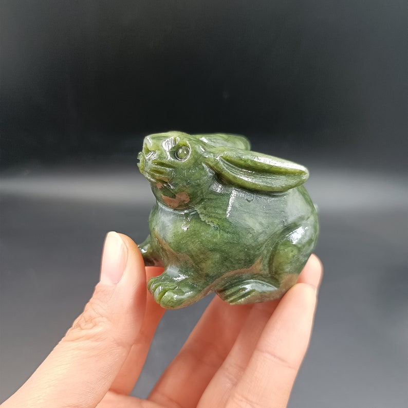 Natural Green Jade Carved Rabbit Ornaments, Ping an Jade Carved Rabbit