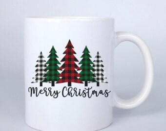 Merry Christmas Plaid Trees Mug