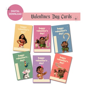 Moana Maui Heihei Pua Valentinstag Karten | Prinzessin Retro druckbare Valentinstagskarten