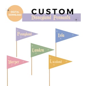 CUSTOM Boho Retro Disneyland Pennant Flag Printable | Disneyland Party Decor | Disneyland Photo Props | Disneyland Table Center Piece