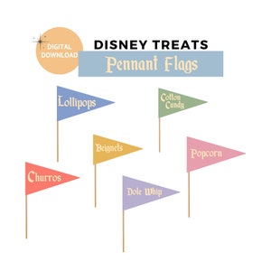 Boho Retro Disneyland Treats Pennant Flag Printable | Disneyland Party Decor | Disneyland Food Pennant | Disneyland Table Center Piece
