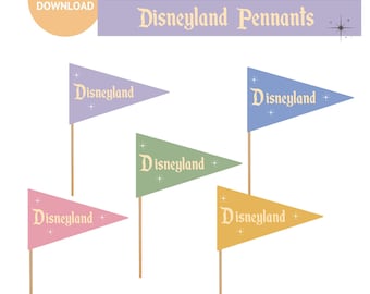 Boho Retro Disneyland Pennant Flag Printable | Disneyland Party Decor | Disneyland Photo Props | Disneyland Table Center Piece