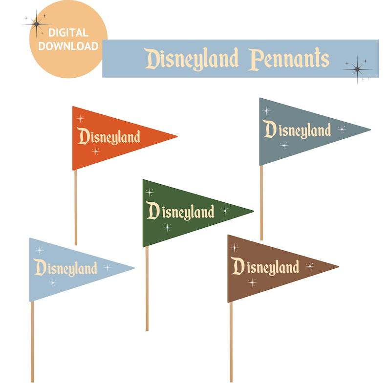 Boho Retro Disneyland Pennant Flag Printable Disneyland Party Decor