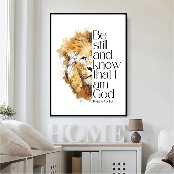 Psalm 46:10 Be Still and Know That I Am God Bible Verse Printable Wall Art, Christian Downloadable Digital Poster