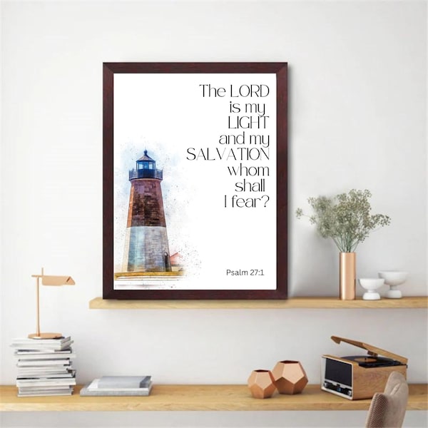 Psalm 27:1 The Lord Is My Light Bible Verse Printable Wall Art, Downloadable Digital Poster Active