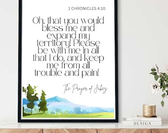 1 Chronicles 4:10 The Prayer of Jabez, Bible Verse Printable Wall Art, Christian Downloadable Digital Poster