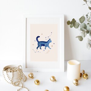 Celestial Cat Familiar Astrological Zodiac Watercolor Digital Wall Art Print