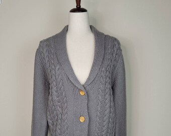 Sears Sweater Women's Medium Gray Vintage Knit Button-Down Shawl Collar Cardigan