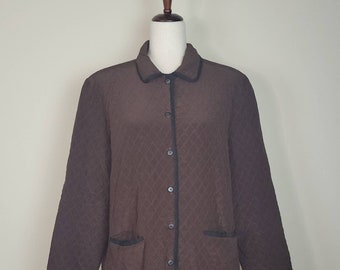 Diane Von Furstenberg Jacket Womens Size Medium Brown 100% Silk Quilted Pockets