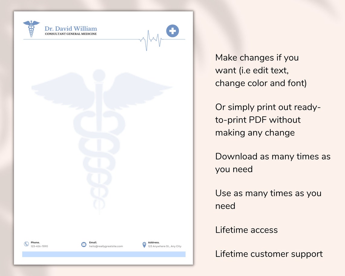 Doctor Letterhead, Printable Letterhead, Custom Letterhead, Custom