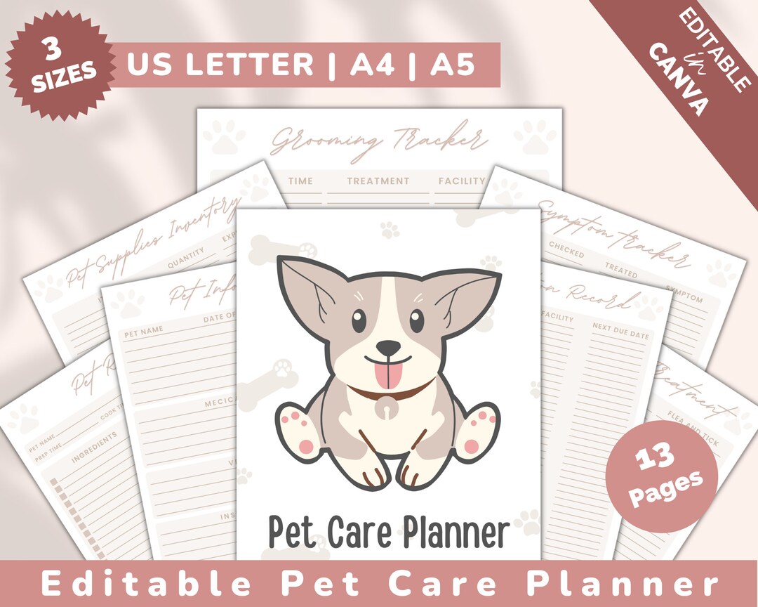 Pet Care Planner Digital Pet Care Pet Care Editable Pet Etsy
