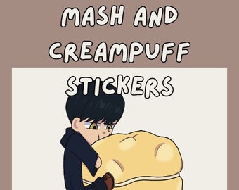 Chibi Mash Burndead and Cream Puff Paper Sticker - Mashle Magic and Muscles - Anime Fan Art - Gift for Gamer - Laptop Decal Decor