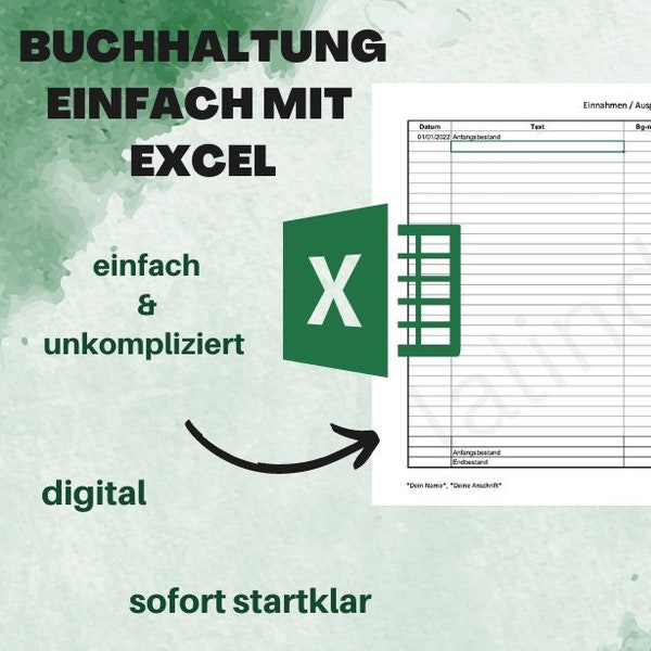 Buchhaltung mit Excel | einfach & unkompliziert | Einnahmenüberschussrechnung, EÜR | zum Drucken oder digital