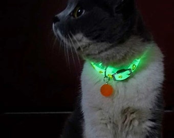Glow In the Dark Cat Collar, Dog Collar, Kitten Collar, Paw Print Design, Charm, Bell, Nighttime Visibility Safety, Pet Collar, Love Hearts