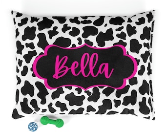 Personalized Custom Dog Bed, Dog Pillow, Cow Print Pet Bed, Cat Bed Comfy, Fluffy, Soft, Doggo Bed