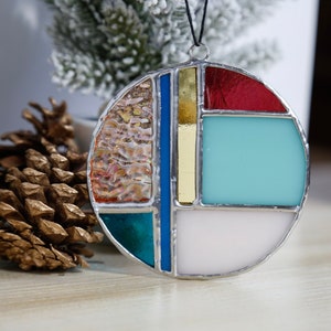 Modern Stained Glass Suncatcher: Geometric Christmas Ornament