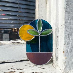 Modern Bright Stained Glass Flower Suncatcher, / eclectic stained glass window hanging / glass wall art / unique stained glass gift