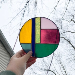 Modern Stained Glass Window Panel / unique glass suncatcher / abstract stained glass, abstract modern wall art