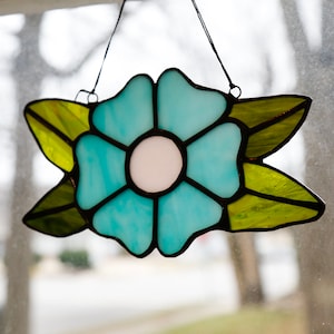 Modern Bright Stained Glass Flower Suncatcher, / eclectic stained glass window hanging / glass wall art / unique stained glass gift
