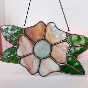 Modern Stained Glass Flower Suncatcher, / eclectic stained glass window hanging / glass wall art / unique stained glass gift