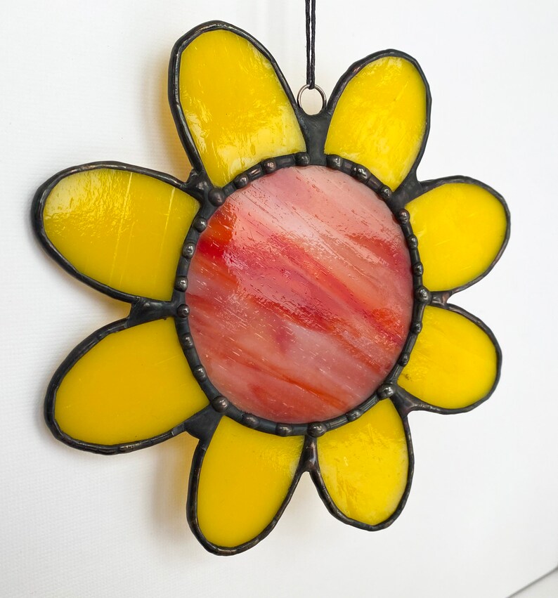 Unique Modern Stained Glass Flower Suncatcher Fun Daisy Art Etsy