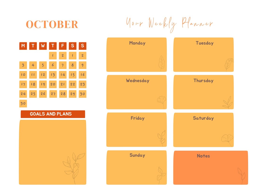 October Digital and Printable Weekly Planner - Etsy Australia