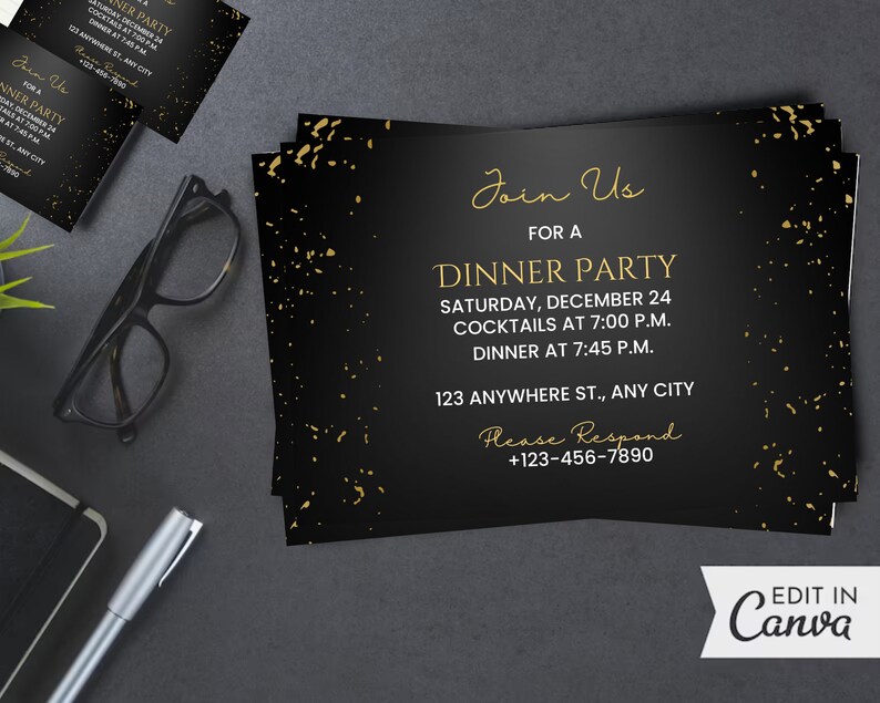 Black Elegant Dinner Party Invitation, Dinner Party Invitation Template