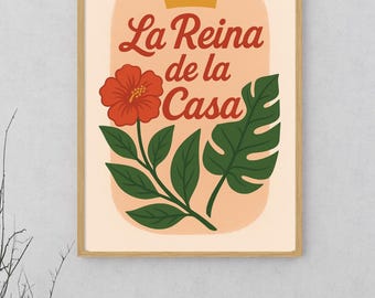 Lámina artística Reina de la Casa – Decoración del hogar latina, láminas latinas, obras de arte latinas (descarga digital)