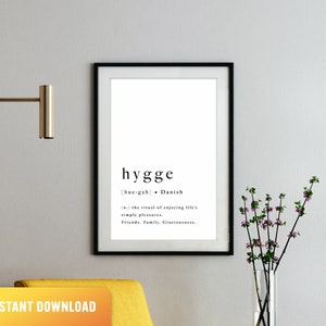 Hygge Definition Print, Printable Wall Art, Dictionary Artwork, Danish, Typography Poster, Digital Download