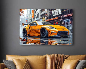 Yellow 370Z with Widebody - Canvas Art - Ready to Hang