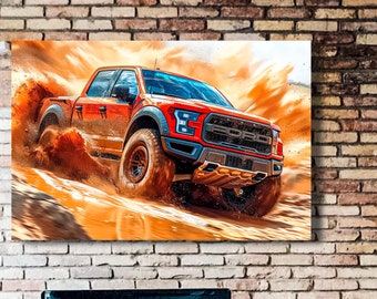 Ford F-150 Raptor Racing thru Desert - Canvas Art - Ready to Hang