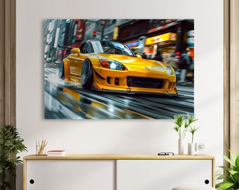 Yellow Honda S2000 in Motion - Canvas Art - Ready to Hang