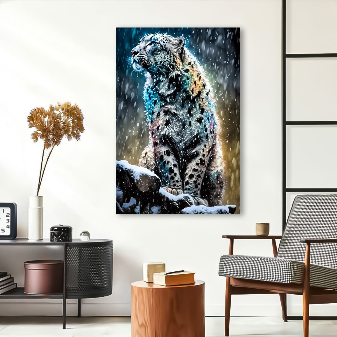 Snow Leopard on a Rock in the Storm - Canvas Art - Ready to Hang - Etsy