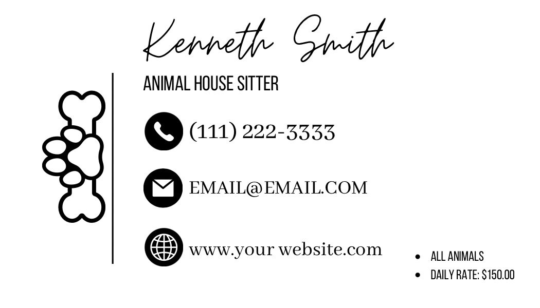 Animal House Sitting Business Card Etsy