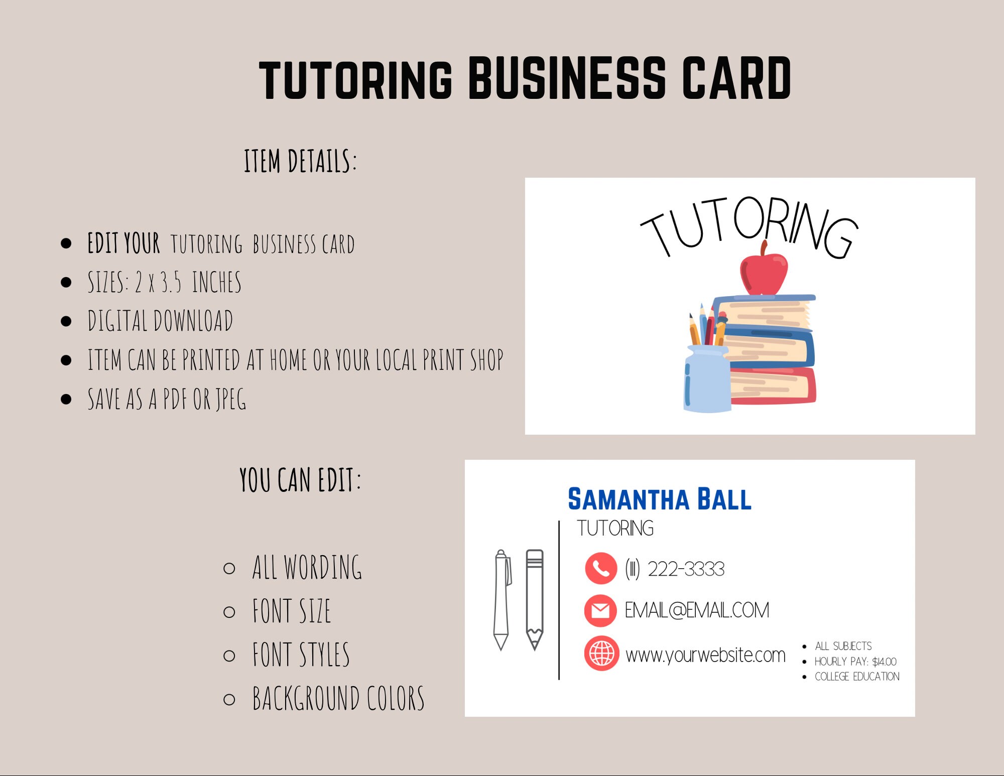 Tutoring Business Card Etsy