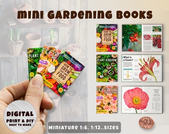 3 Mini Gardening Books with pages (1:6, 12..), Instant Download printable | Miniature | Collectibles | Dollhouse | Diorama