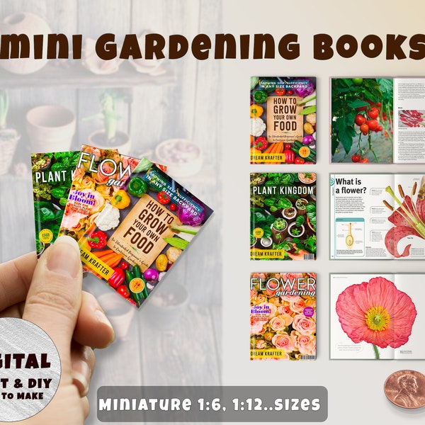 3 Mini Gardening Books with pages (1:6, 12..), Instant Download printable | Miniature | Collectibles | Dollhouse | Diorama