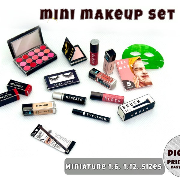Miniatur Beauty Set Vorlage (1:6-12 Größen), Instant Download druckbare | Miniatur | Sammlerstücke | Puppenstube