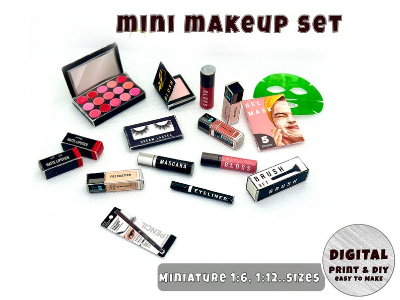 Modèle de coffret beauté miniature tailles 1 : 6-12, version imprimable à téléchargement immédiat Miniatures Objets de collection Maison de poupée image 1